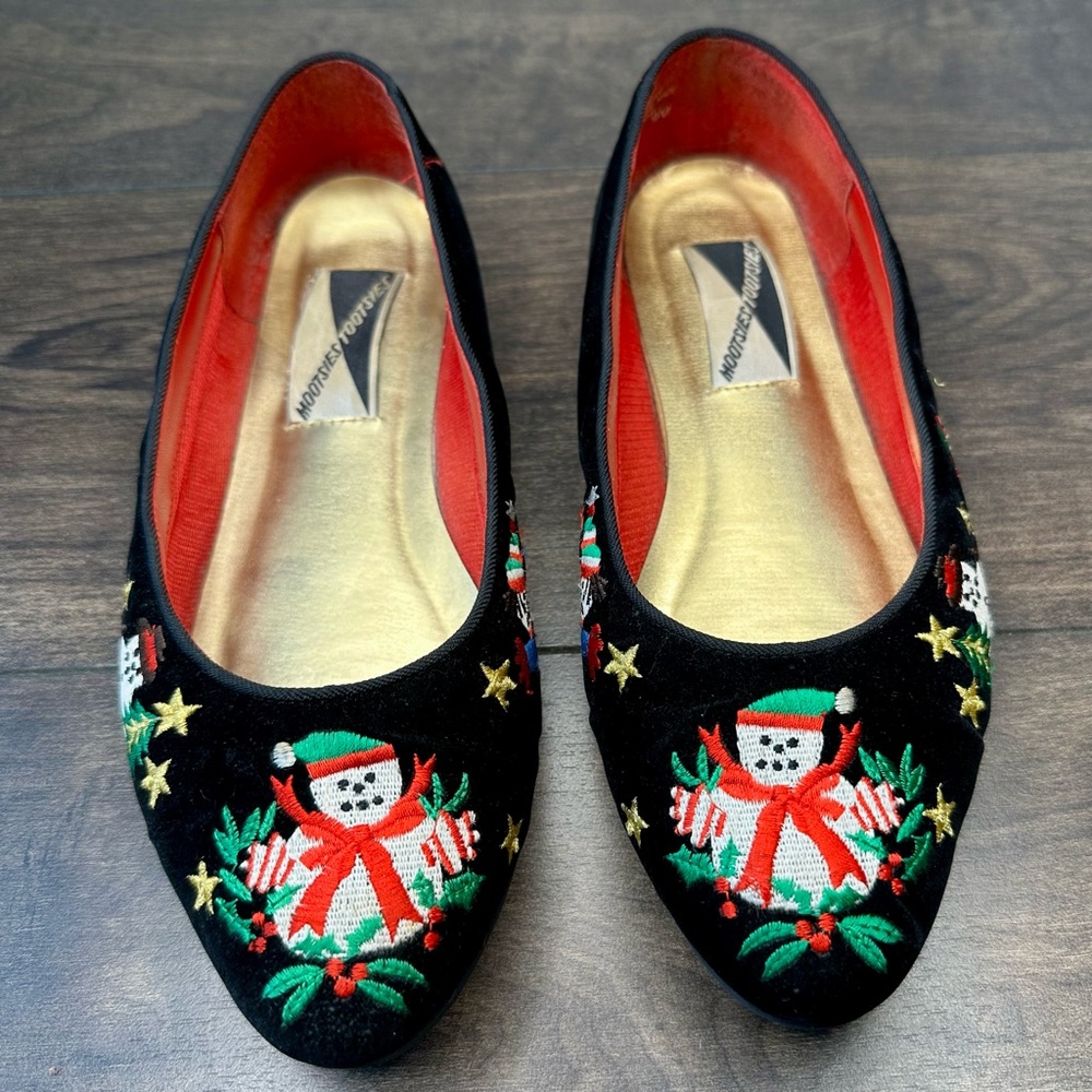 Vintage 90’s Mootsies Tootsies Black Velvet Christmas Ballet Flats - Size 9